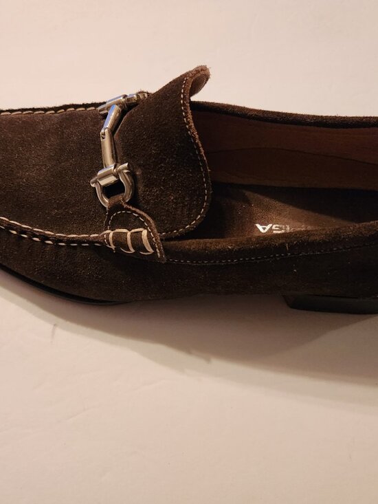 Via spiga men\'s brown leather suede slip on dress shoes  size: 9.5M